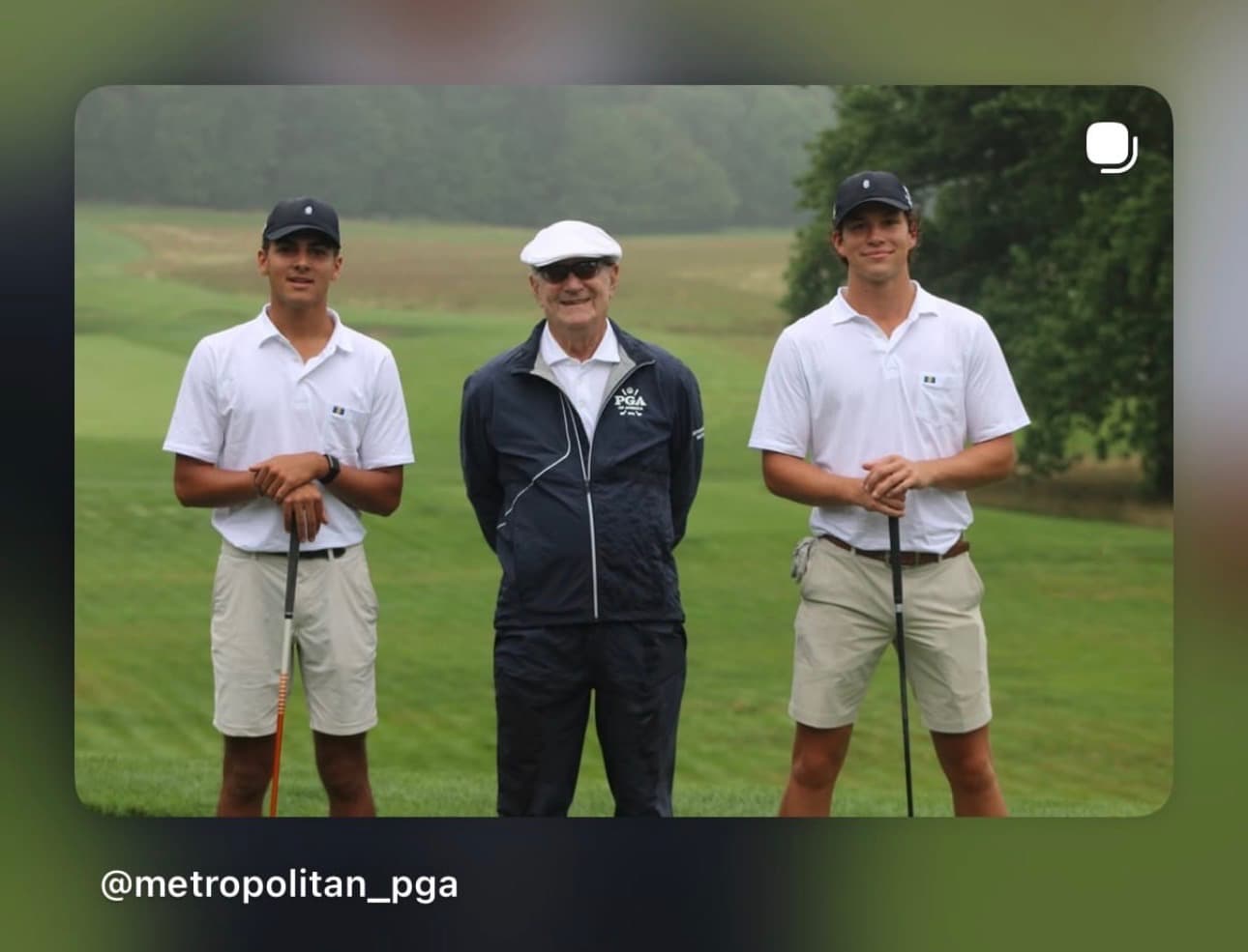 Harry Macon and Hayden Odelfelt with a Met PGA official at the 2026 Tommy Kuhn Cup